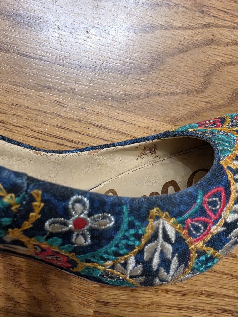 Sam Edelman Teal Floral Embroidered Pointed-Toe Heels - Picture 9 of 14